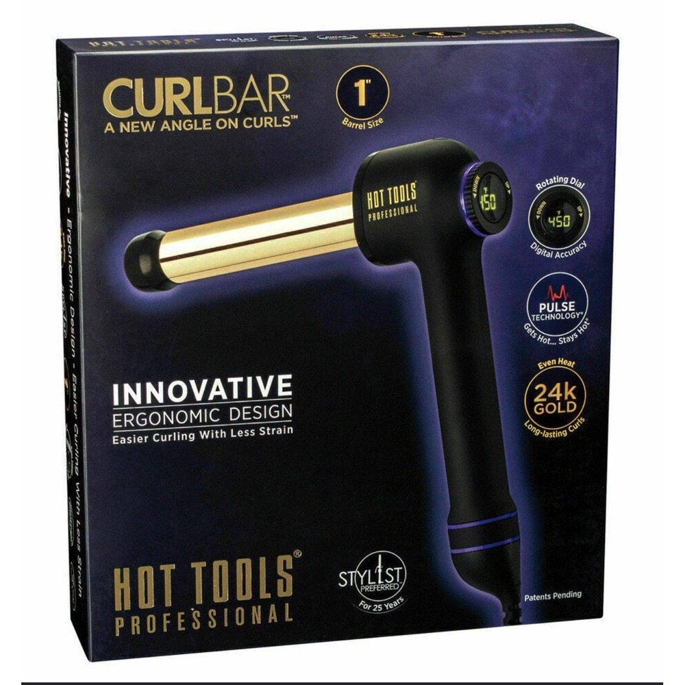 Hot Tools Curlbar 1" Curling Iron Professional 24K Gold Curl Wand New